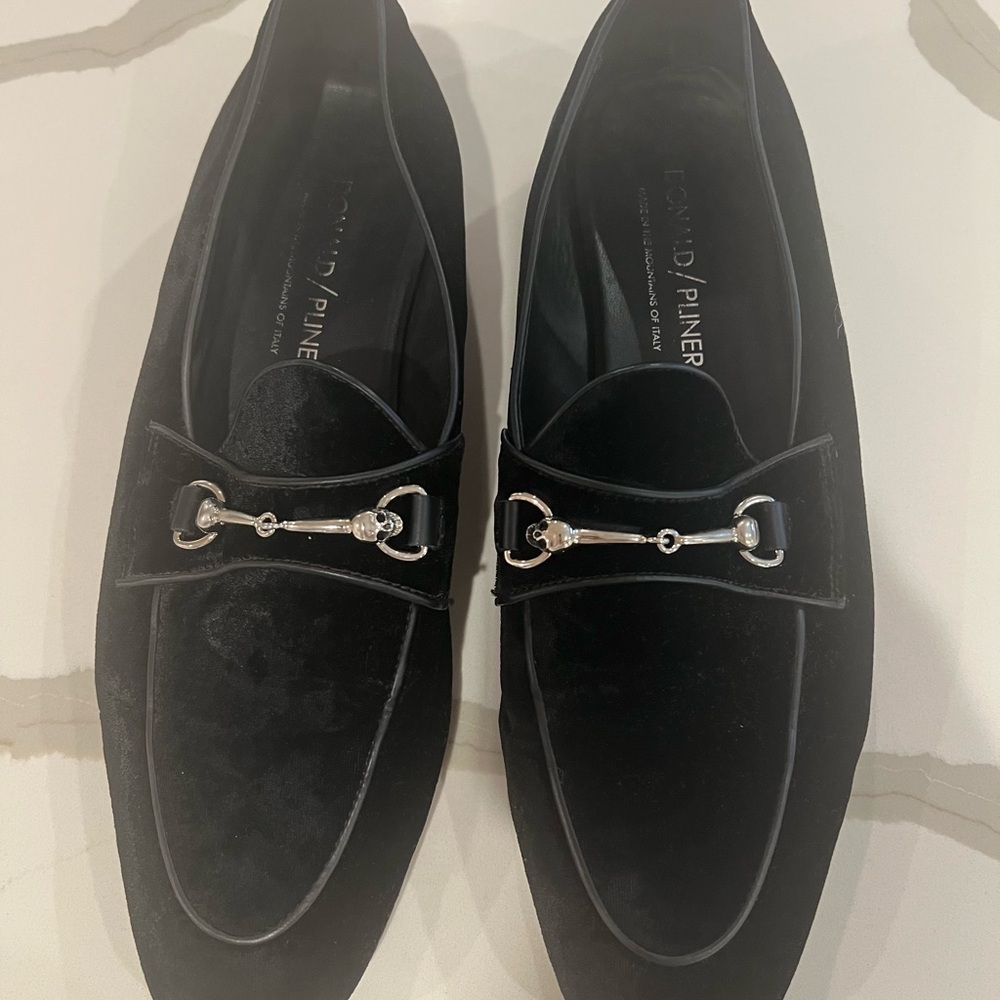 Donald J. Pliner Black Loafers with Silver Accents